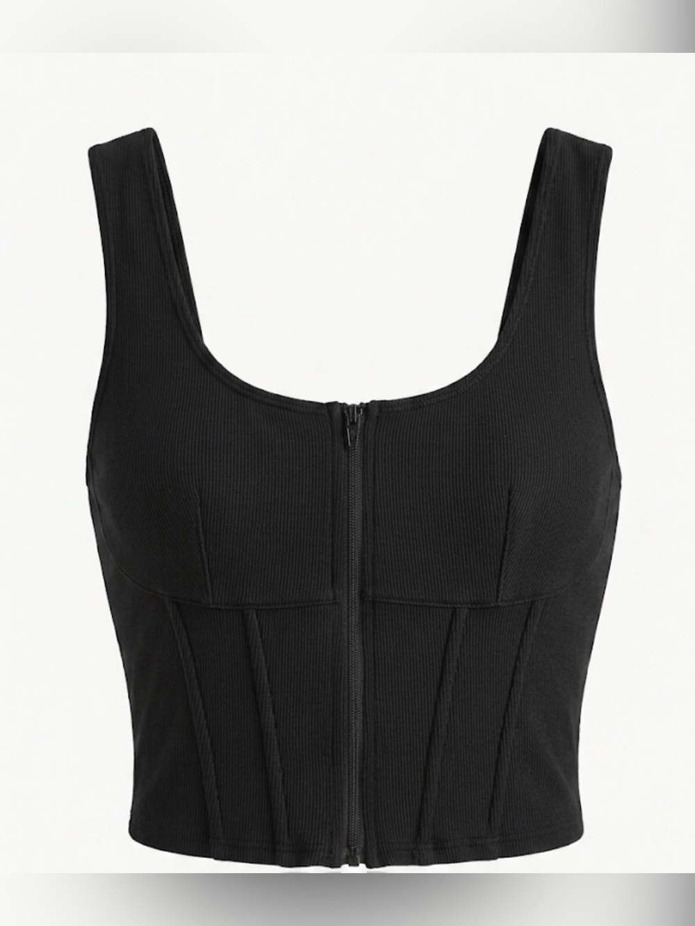 Victoria’s Secret On Point Black Ribbed Zip-Front Crop Corset With Flexible Bone